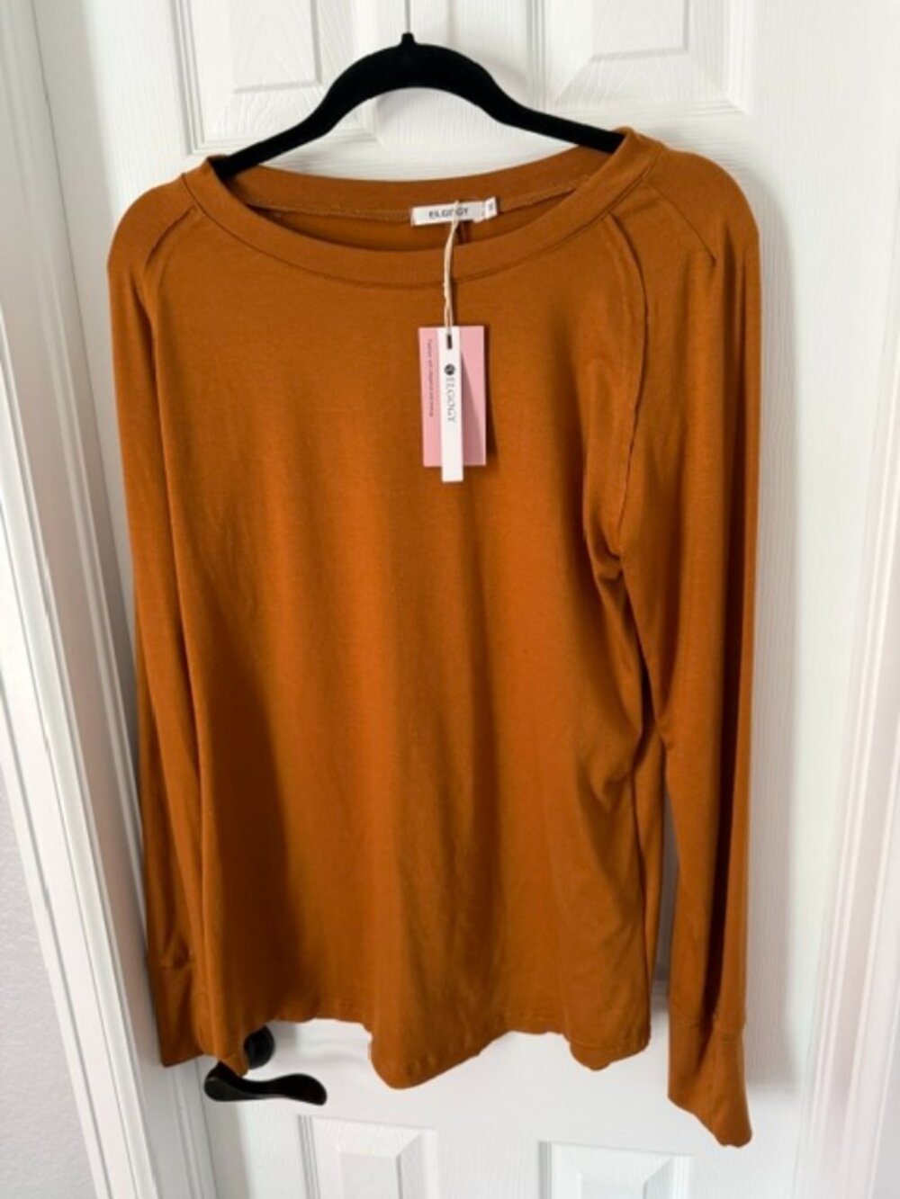 ELGElgogyOGY Burnt Orange Long Sleeve Top NWT Cozy Crewneck